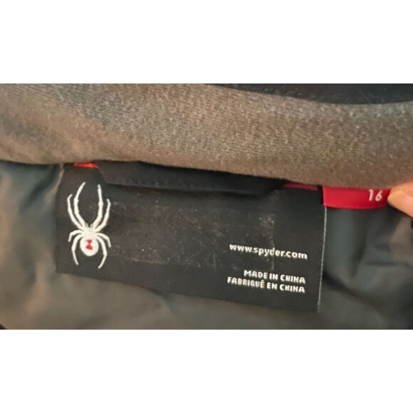 Spyder Kids Sz L 16 Ski Snow Jacket  Coat Black/Blue/Green Waterproof Warm Hood - Picture 6 of 6